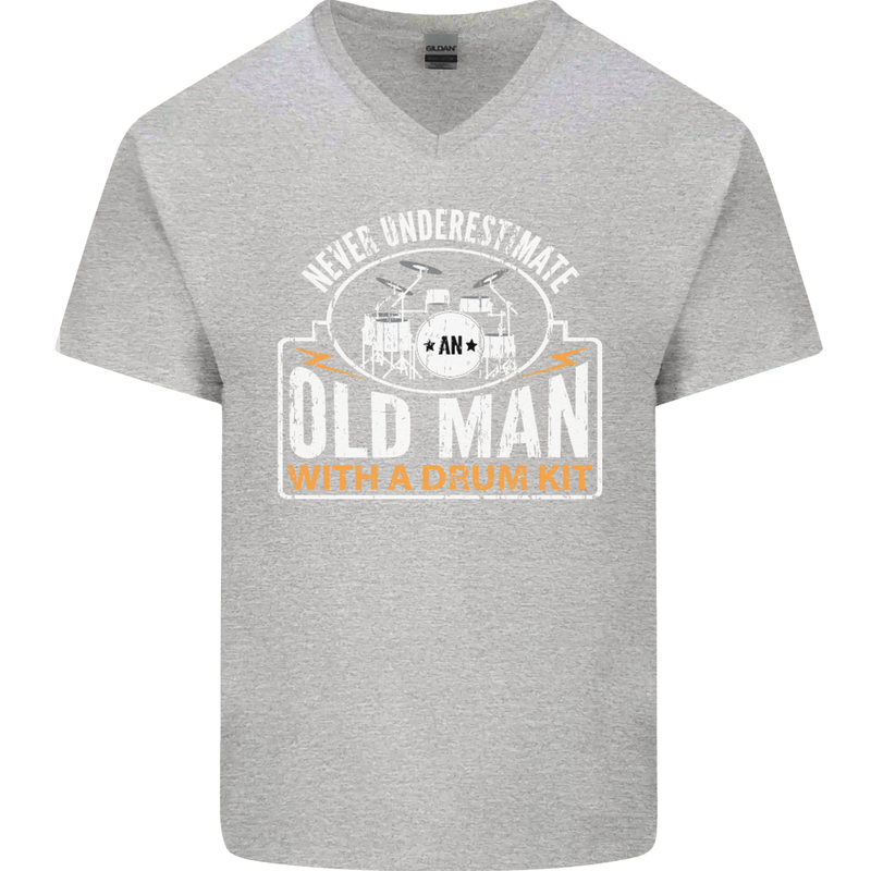 Drumming An Old Man Drummer Drum Funny Mens V-Neck Cotton T-Shirt Sports Grey