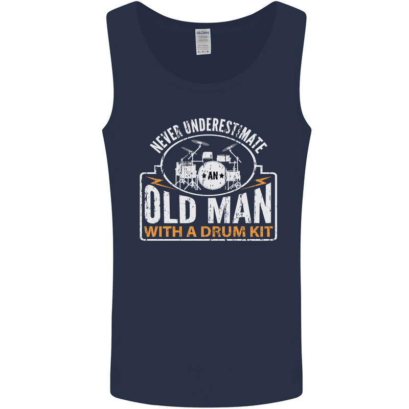 Drumming An Old Man Drummer Drum Funny Mens Vest Tank Top Navy Blue