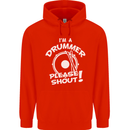 Drumming I'm a Drummer Please Shout Funny Childrens Kids Hoodie Bright Red