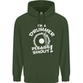 Drumming I'm a Drummer Please Shout Funny Childrens Kids Hoodie Forest Green