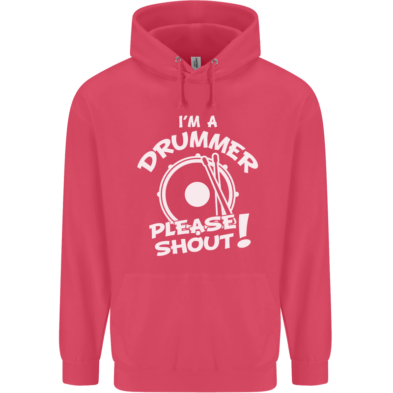 Drumming I'm a Drummer Please Shout Funny Childrens Kids Hoodie Heliconia