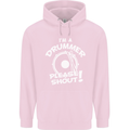 Drumming I'm a Drummer Please Shout Funny Childrens Kids Hoodie Light Pink