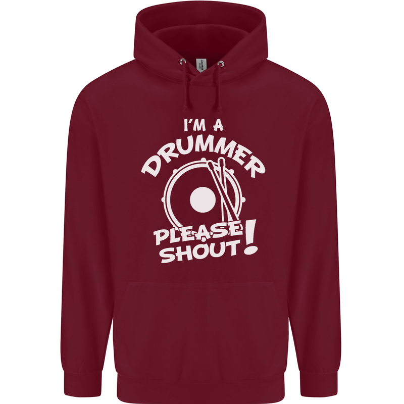Drumming I'm a Drummer Please Shout Funny Childrens Kids Hoodie Maroon