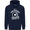 Drumming I'm a Drummer Please Shout Funny Childrens Kids Hoodie Navy Blue