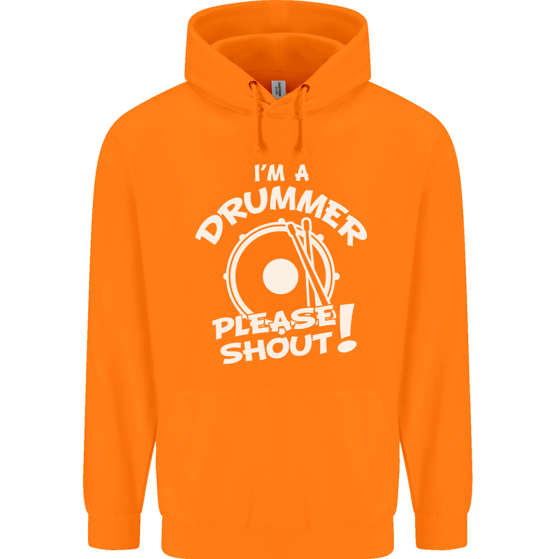 Drumming I'm a Drummer Please Shout Funny Childrens Kids Hoodie Orange
