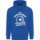 Drumming I'm a Drummer Please Shout Funny Childrens Kids Hoodie Royal Blue
