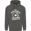Drumming I'm a Drummer Please Shout Funny Childrens Kids Hoodie Storm Grey