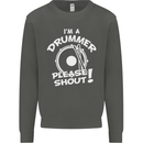 Drumming I'm a Drummer Please Shout Funny Kids Sweatshirt Jumper Storm Grey