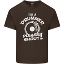Drumming I'm a Drummer Please Shout Funny Kids T-Shirt Childrens Chocolate