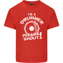 Drumming I'm a Drummer Please Shout Funny Kids T-Shirt Childrens Red