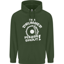 Drumming I'm a Drummer Please Shout Funny Mens 80% Cotton Hoodie Forest Green