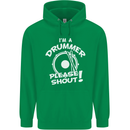 Drumming I'm a Drummer Please Shout Funny Mens 80% Cotton Hoodie Irish Green