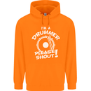 Drumming I'm a Drummer Please Shout Funny Mens 80% Cotton Hoodie Orange