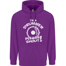 Drumming I'm a Drummer Please Shout Funny Mens 80% Cotton Hoodie Purple