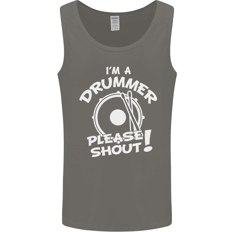 Drumming I'm a Drummer Please Shout Funny Mens Vest Tank Top Charcoal