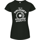 Drumming I'm a Drummer Please Shout Funny Womens Petite Cut T-Shirt Black