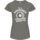 Drumming I'm a Drummer Please Shout Funny Womens Petite Cut T-Shirt Charcoal