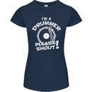 Drumming I'm a Drummer Please Shout Funny Womens Petite Cut T-Shirt Navy Blue