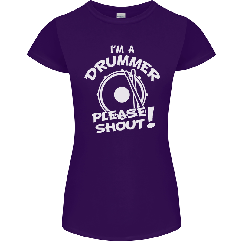 Drumming I'm a Drummer Please Shout Funny Womens Petite Cut T-Shirt Purple