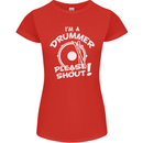 Drumming I'm a Drummer Please Shout Funny Womens Petite Cut T-Shirt Red