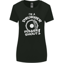 Drumming I'm a Drummer Please Shout Funny Womens Wider Cut T-Shirt Black