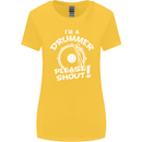 Drumming I'm a Drummer Please Shout Funny Womens Wider Cut T-Shirt Yellow