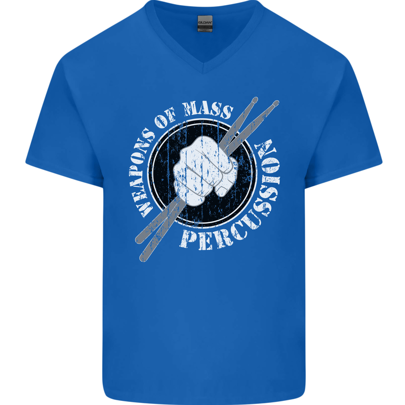 Drumming Weapons of Mass Percussion Funny Mens V-Neck Cotton T-Shirt Royal Blue
