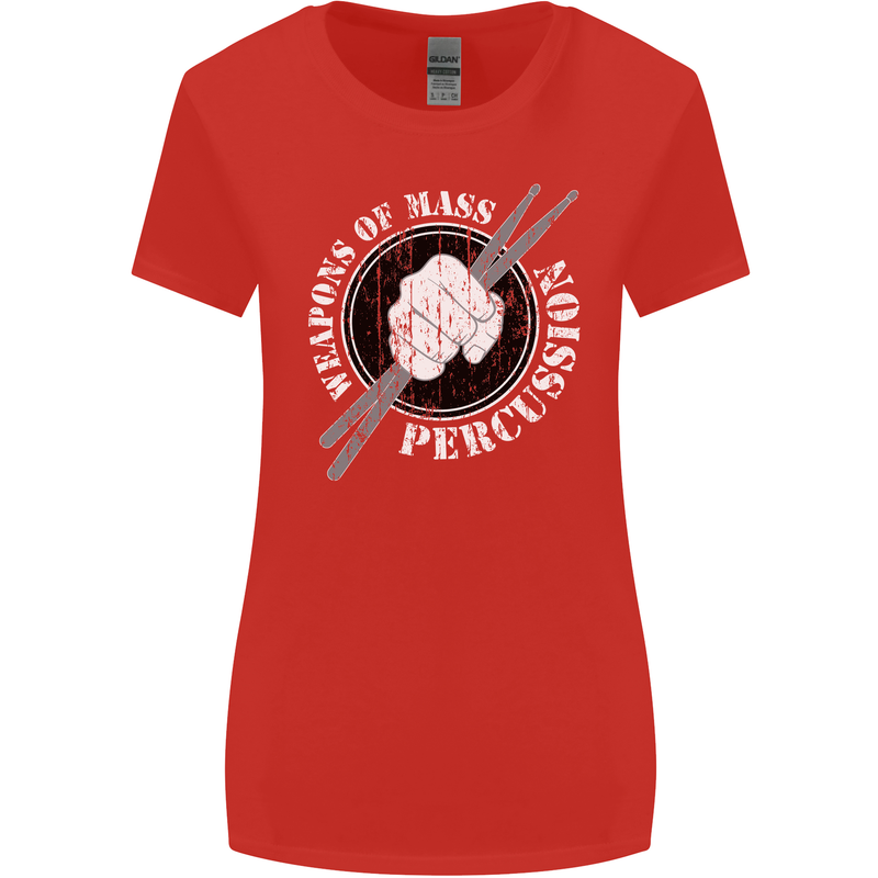 Drumming Weapons of Mass Percussion Funny Womens Wider Cut T-Shirt Red