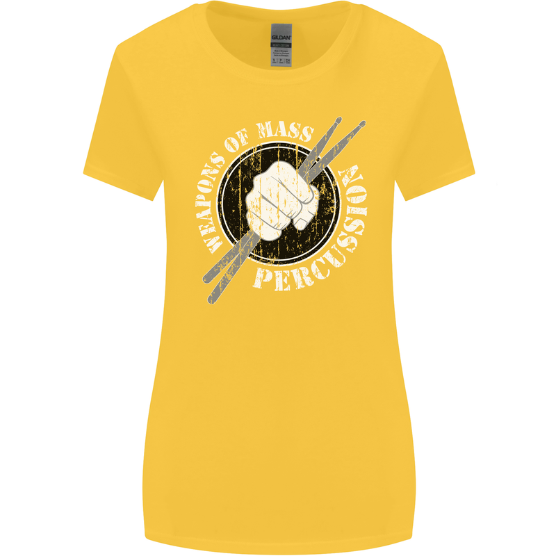 Drumming Weapons of Mass Percussion Funny Womens Wider Cut T-Shirt Yellow