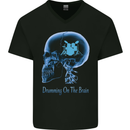 Drumming on the Brain Drummer Drum Funny Mens V-Neck Cotton T-Shirt Black