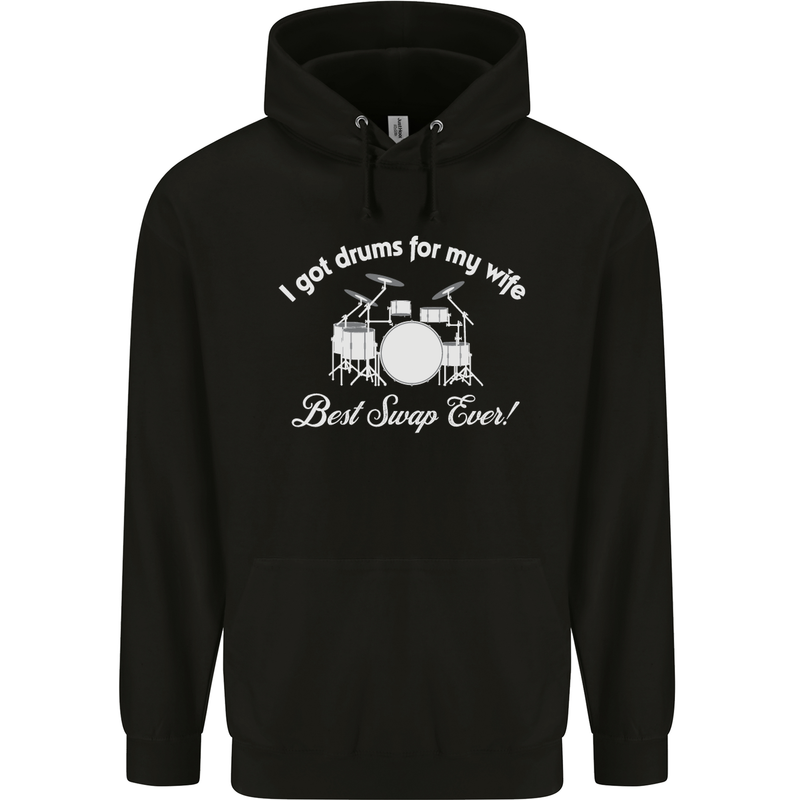 Drums for My Wife Drummer Drumming Mens 80% Cotton Hoodie Black