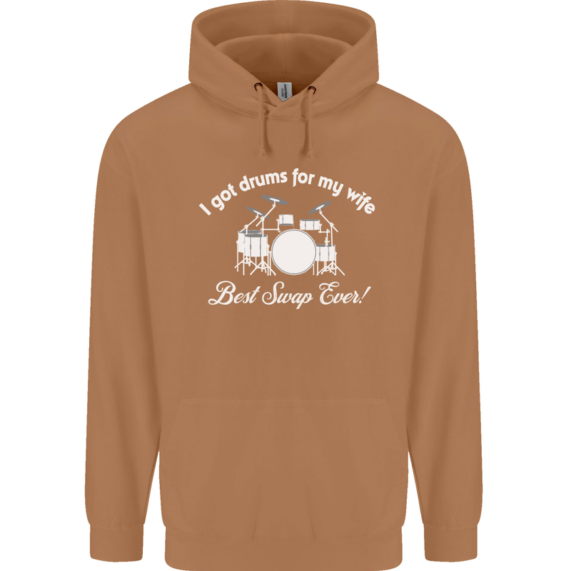 Drums for My Wife Drummer Drumming Mens 80% Cotton Hoodie Caramel Latte