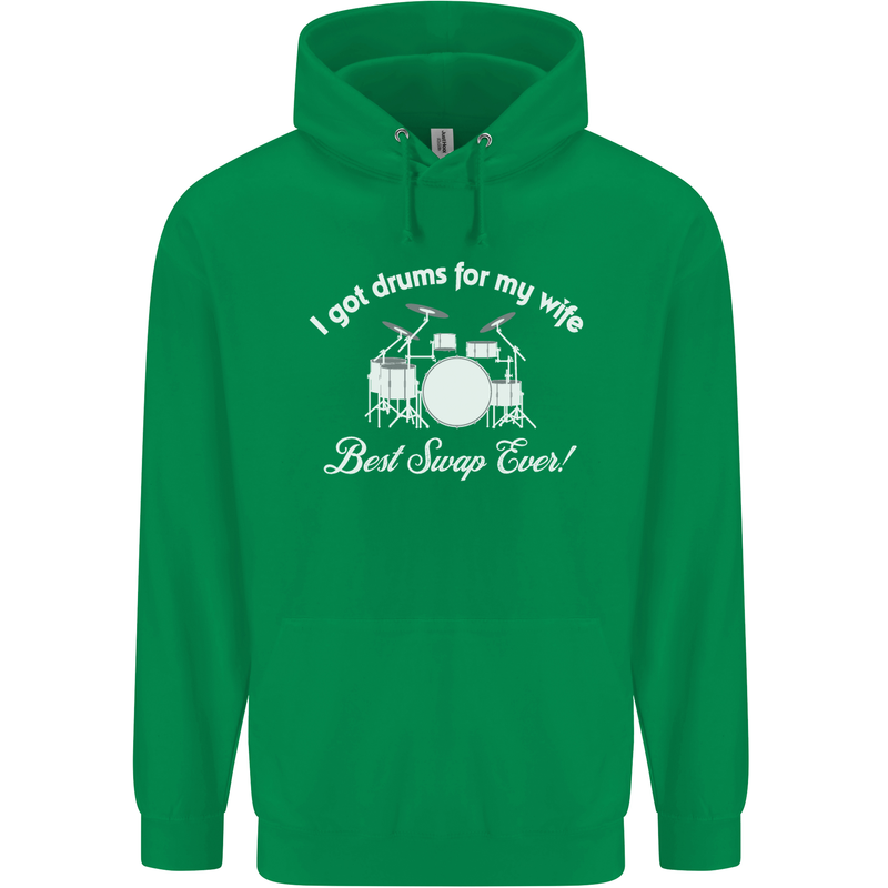 Drums for My Wife Drummer Drumming Mens 80% Cotton Hoodie Irish Green