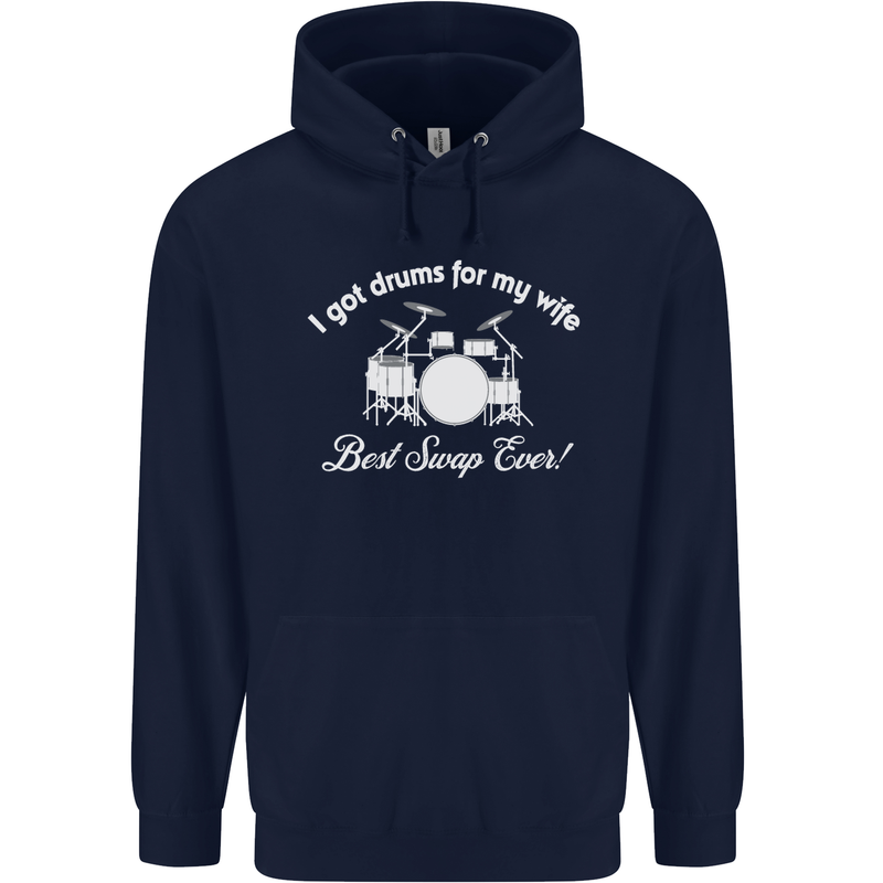 Drums for My Wife Drummer Drumming Mens 80% Cotton Hoodie Navy Blue