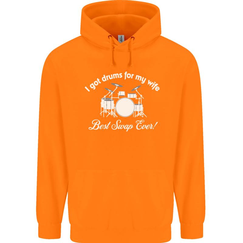 Drums for My Wife Drummer Drumming Mens 80% Cotton Hoodie Orange