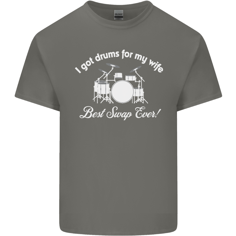 Drums for My Wife Drummer Drumming Mens Cotton T-Shirt Tee Top Charcoal