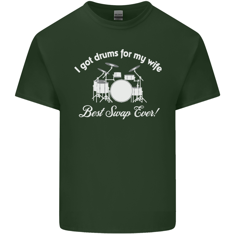 Drums for My Wife Drummer Drumming Mens Cotton T-Shirt Tee Top Forest Green