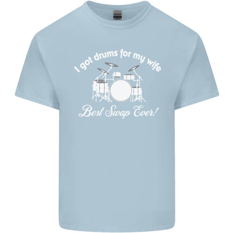 Drums for My Wife Drummer Drumming Mens Cotton T-Shirt Tee Top Light Blue