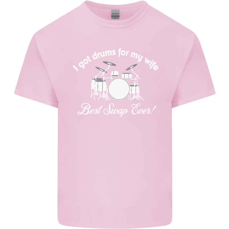 Drums for My Wife Drummer Drumming Mens Cotton T-Shirt Tee Top Light Pink