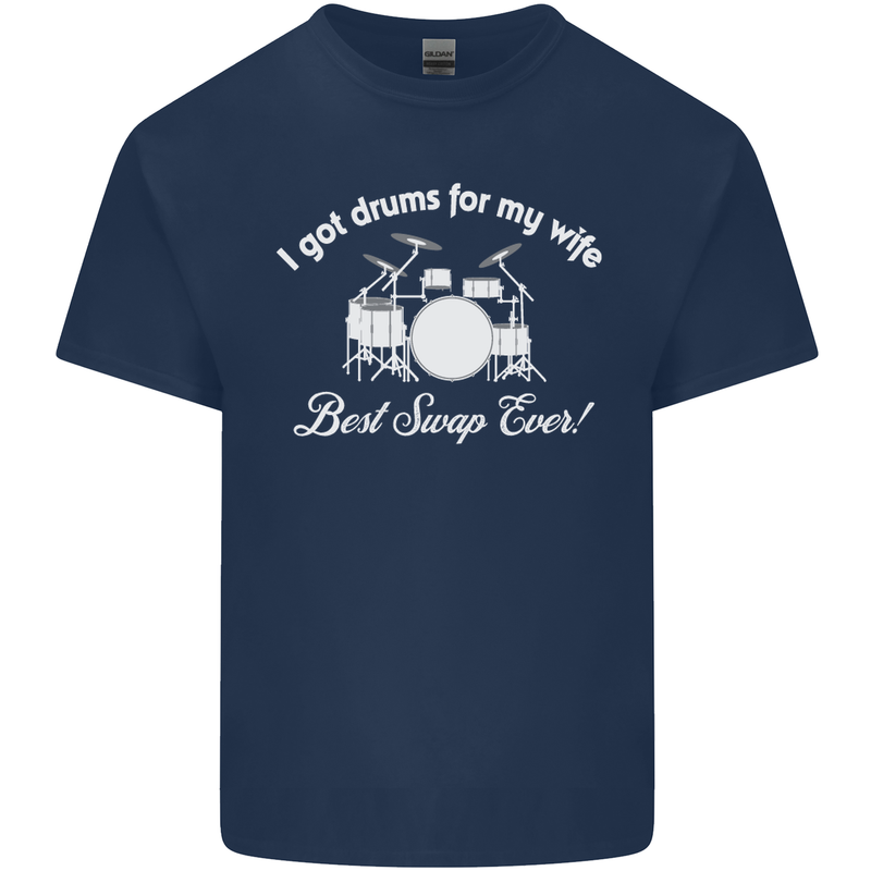 Drums for My Wife Drummer Drumming Mens Cotton T-Shirt Tee Top Navy Blue