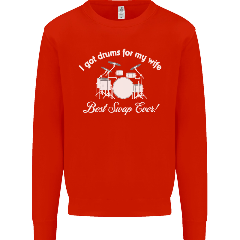 Drums for My Wife Drummer Drumming Mens Sweatshirt Jumper Bright Red