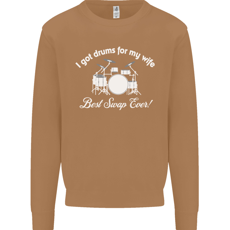 Drums for My Wife Drummer Drumming Mens Sweatshirt Jumper Caramel Latte