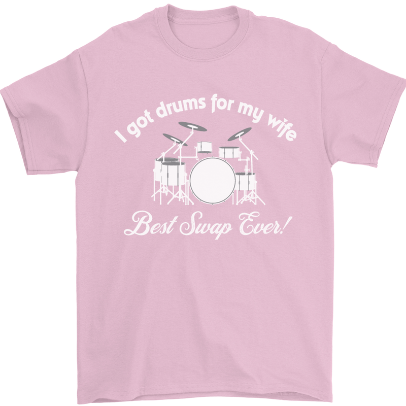 Drums for My Wife Drummer Drumming Mens T-Shirt Cotton Gildan Light Pink