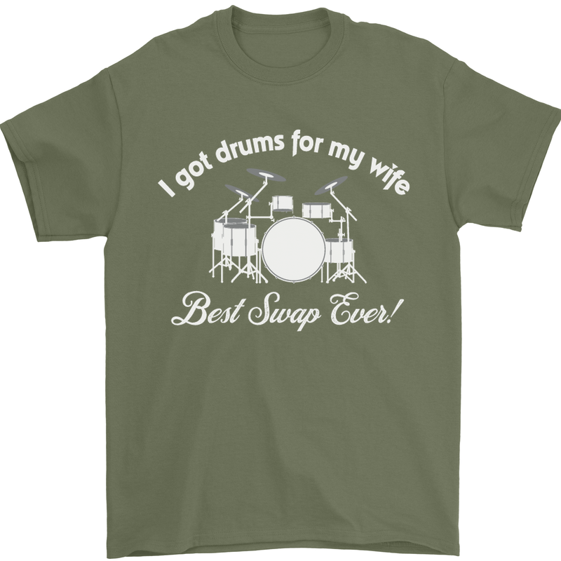 Drums for My Wife Drummer Drumming Mens T-Shirt Cotton Gildan Military Green