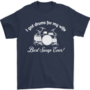 Drums for My Wife Drummer Drumming Mens T-Shirt Cotton Gildan Navy Blue