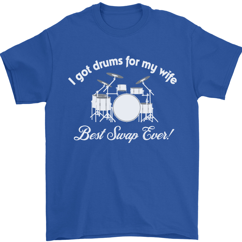 Drums for My Wife Drummer Drumming Mens T-Shirt Cotton Gildan Royal Blue