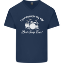 Drums for My Wife Drummer Drumming Mens V-Neck Cotton T-Shirt Navy Blue