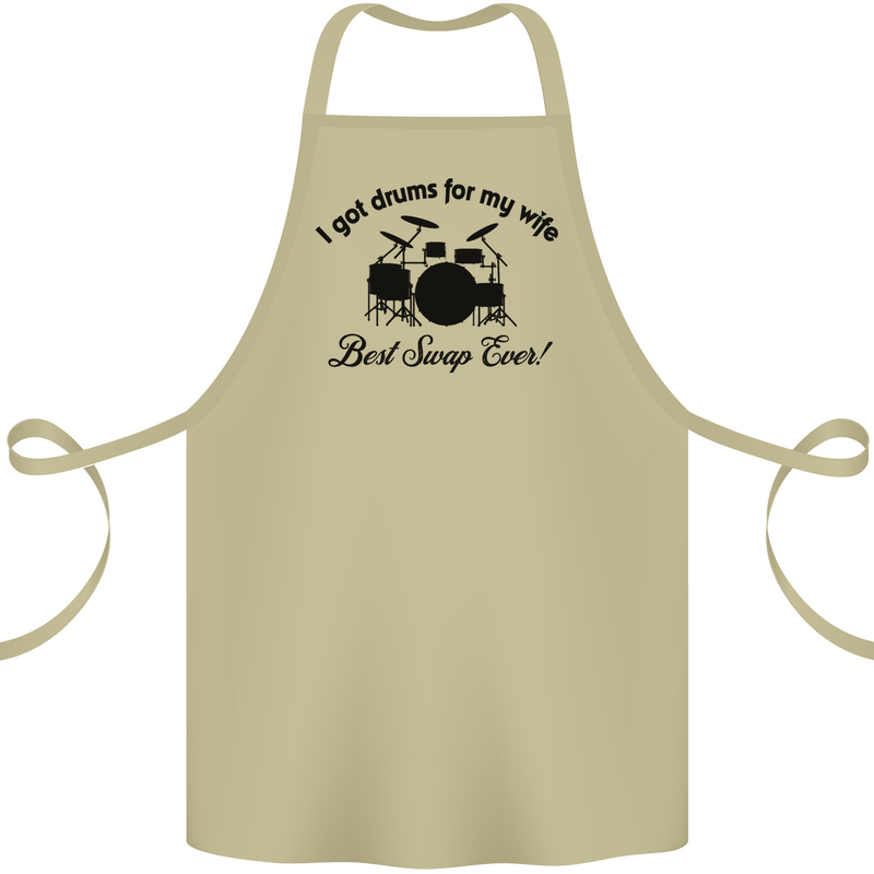 Drums for My Wife Drumming Drummer Cotton Apron 100% Organic Khaki