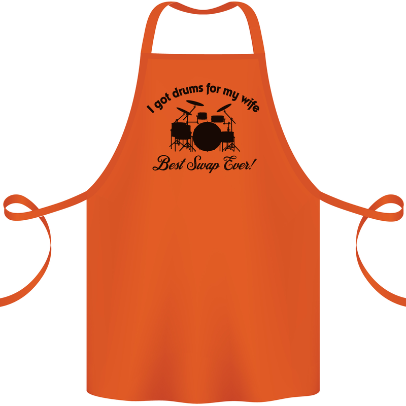 Drums for My Wife Drumming Drummer Cotton Apron 100% Organic Orange