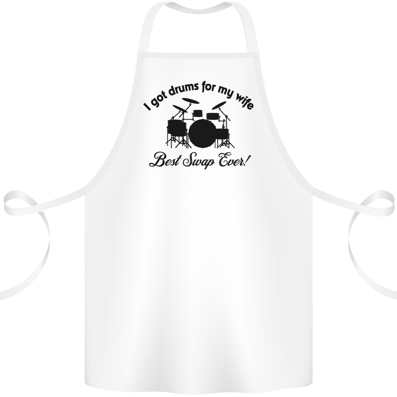 Drums for My Wife Drumming Drummer Cotton Apron 100% Organic White